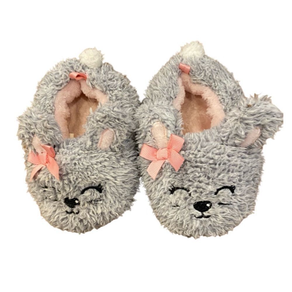 Fuzzy Bunny Slippers Gray Pink Accents Toddler Size 6